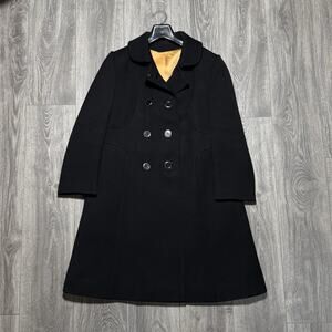 Vintage 1960s Women's Black Wool Trench Coat 60s Lorendale By Bromleigh Size M?
